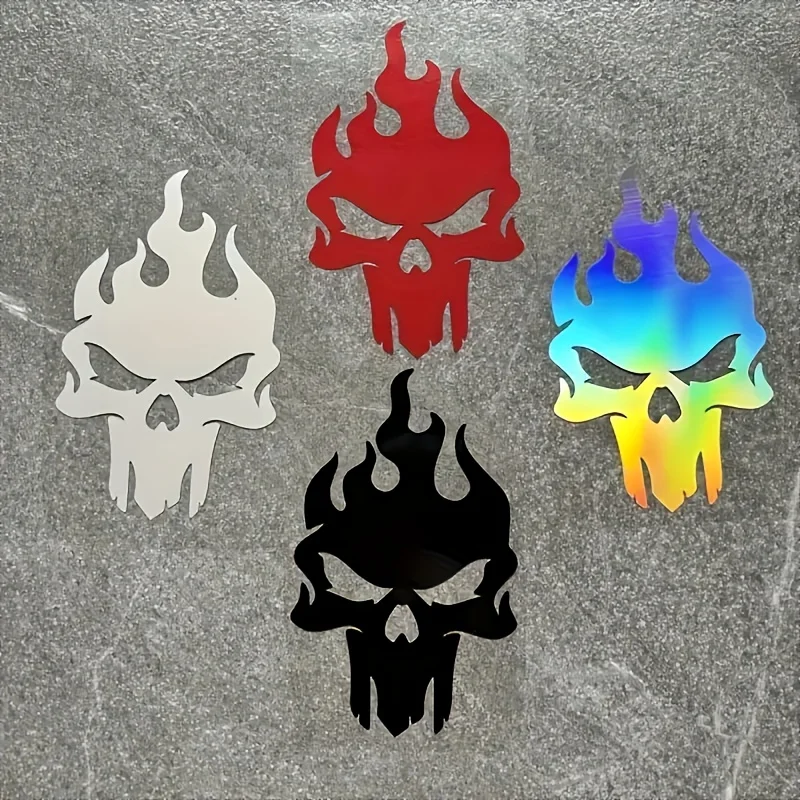 1pc Newest Cool Flame Skull Stickers For Car Body Decor Customizable Name Offroad Suv Waterproof Accessories