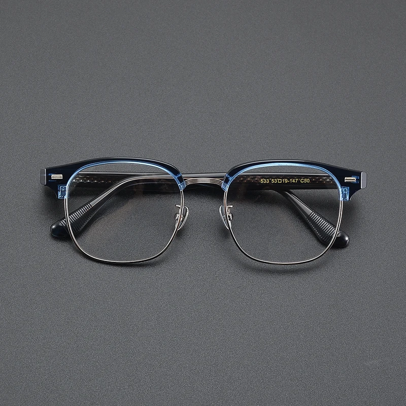 High quality retro square glasses frame men's big face business eyebrow wire frame literary fashion half frame optical glasses