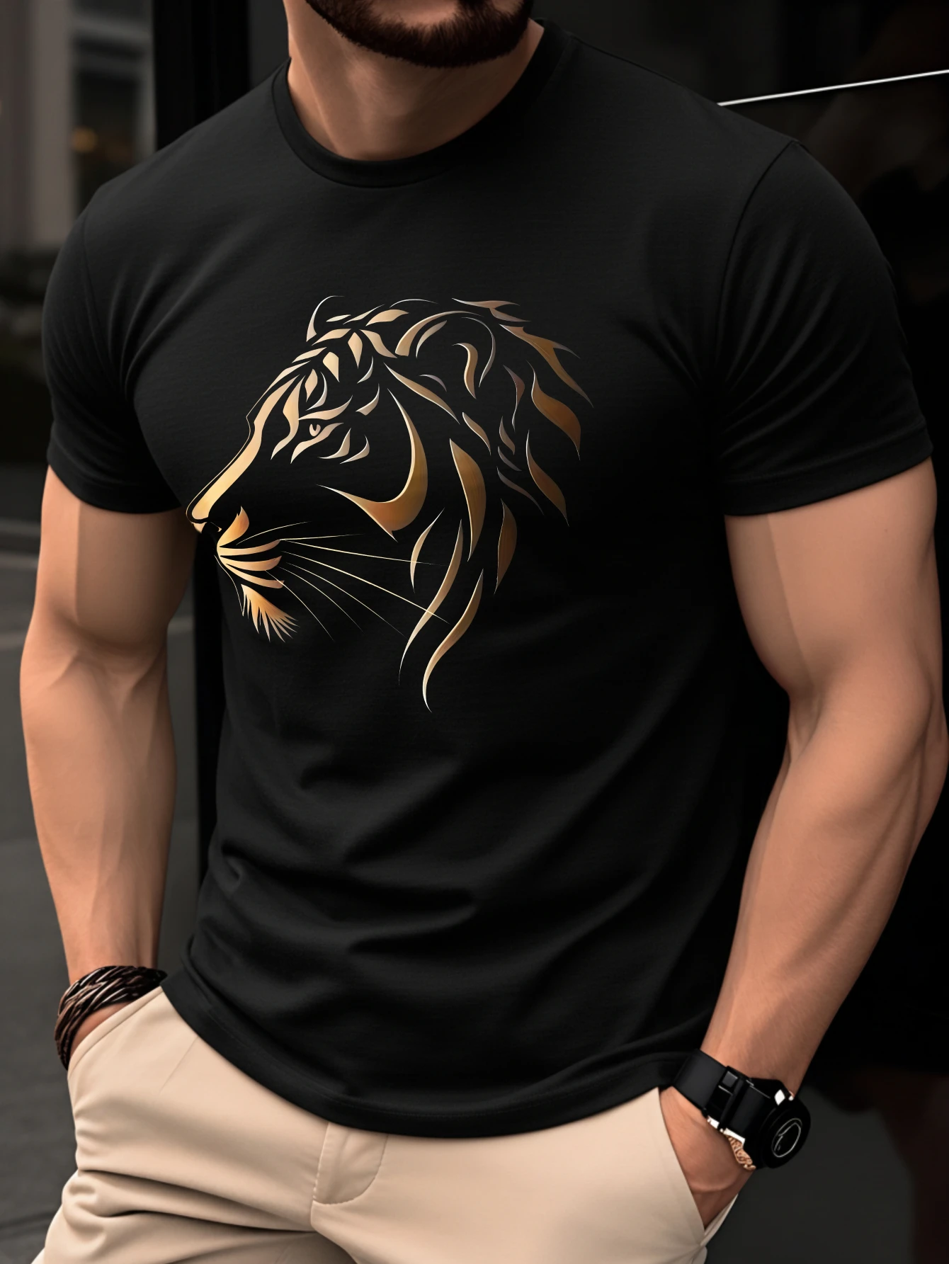 Men's Summer 3D Fashion Tiger-Print Short-Sleeve Round-Neck Casual and Comfortable T-Shirt Outdoor Jogging and Sports Top