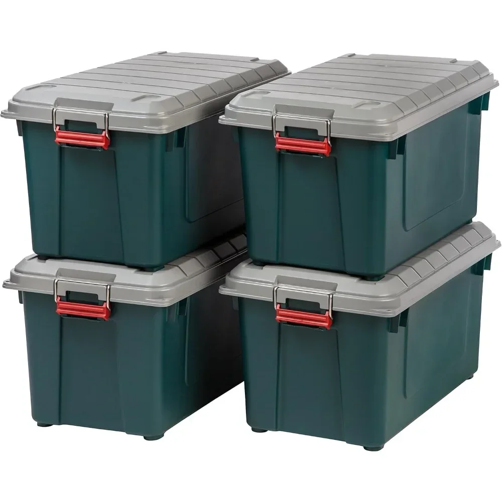 Plastic Storage Boxes, Heavy-Duty Utility Storage Totes with Durable Lid and Secure Latching Buckles, Garage and Outdoor, 4 Pack