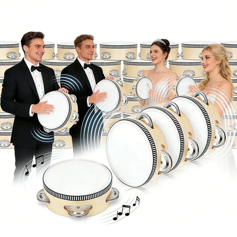 Wedding Tambourines Drum 4/7/10inch Wooden Hand Held Drum Metal Jingles Percussion Musical Instrument Noise Makers Party Supply