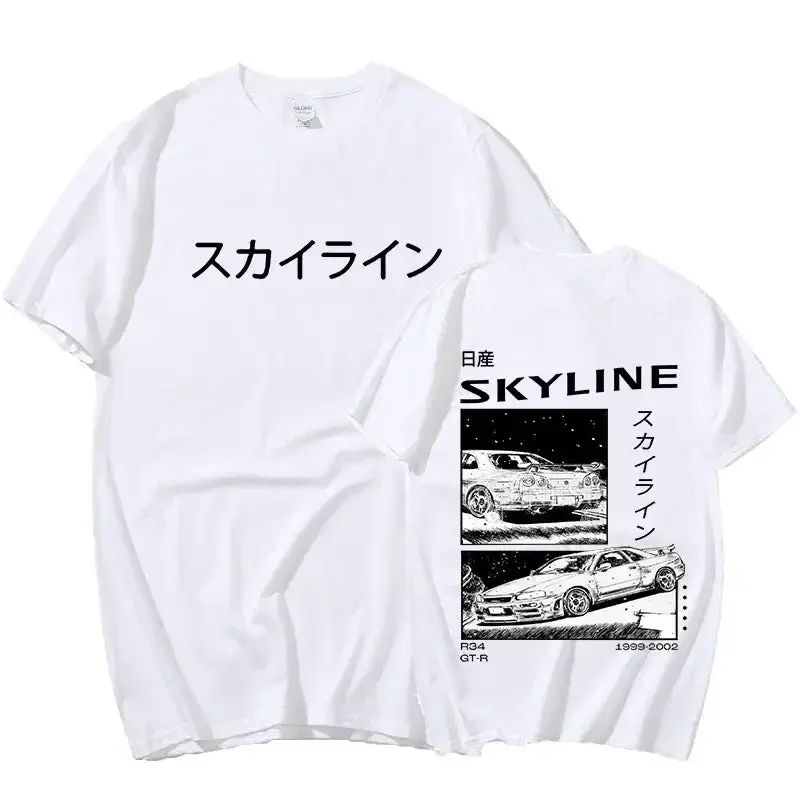 Men's Cotton T-shirt Japan Anime AE86 Print Short Sleeve Summer Casual Unisex Tee R34 Skyline GTR JDM Drift Car Oversized Tops