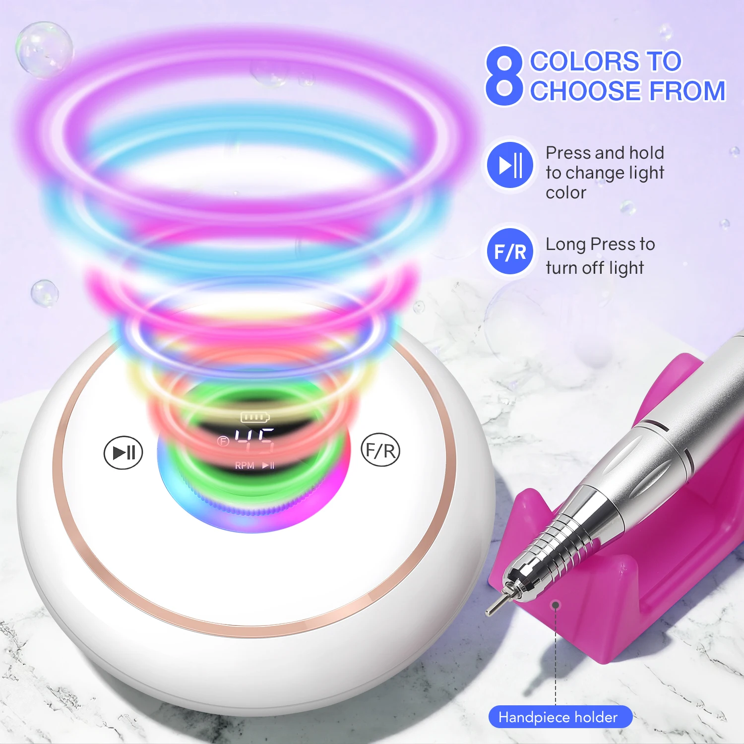 Ponceuse à ongles électrique professionnelle 45000 tr/min, perceuse à ongles Portable, ponceuse à ongles Rechargeable avec stylos de Base pour manucure Sal