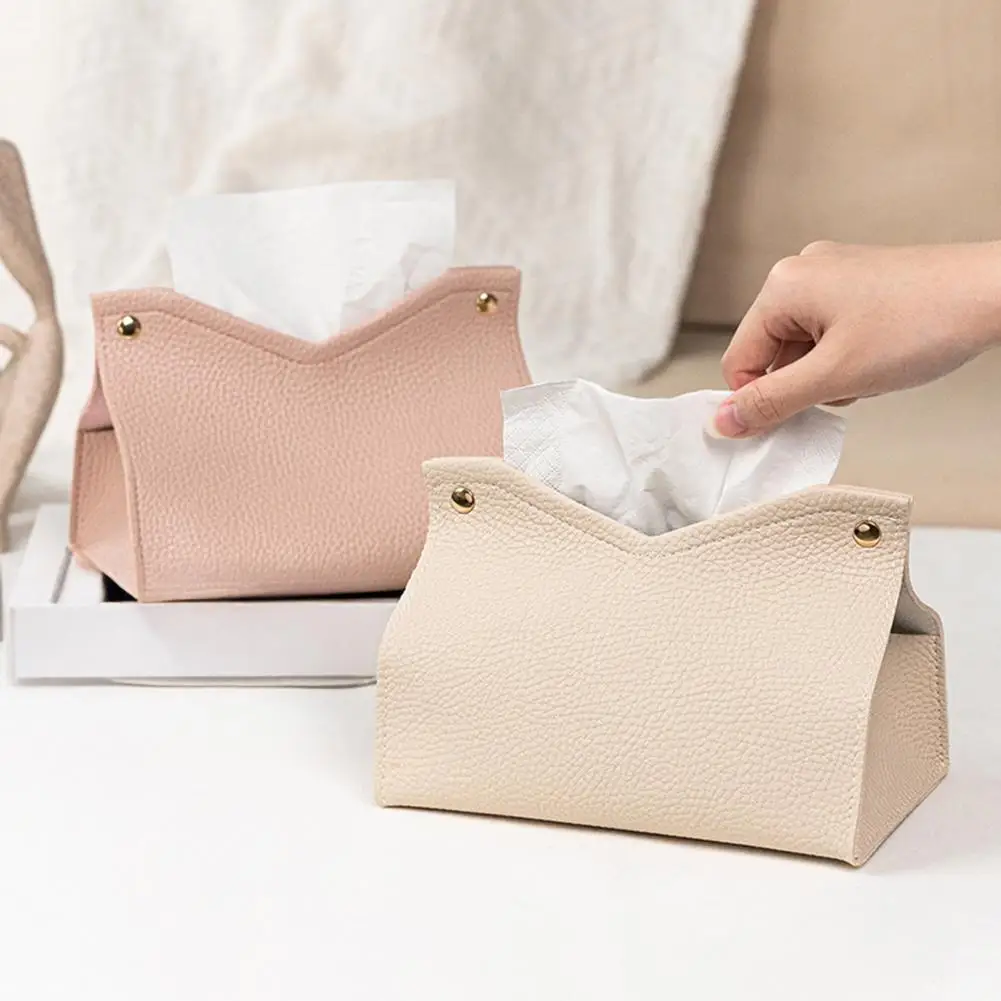 Tissue Box Holder Metal Rivet Tissue Box Waterproof Pvc Leather Tissue Box Easy Open Durable Dispenser Simple Style for Home
