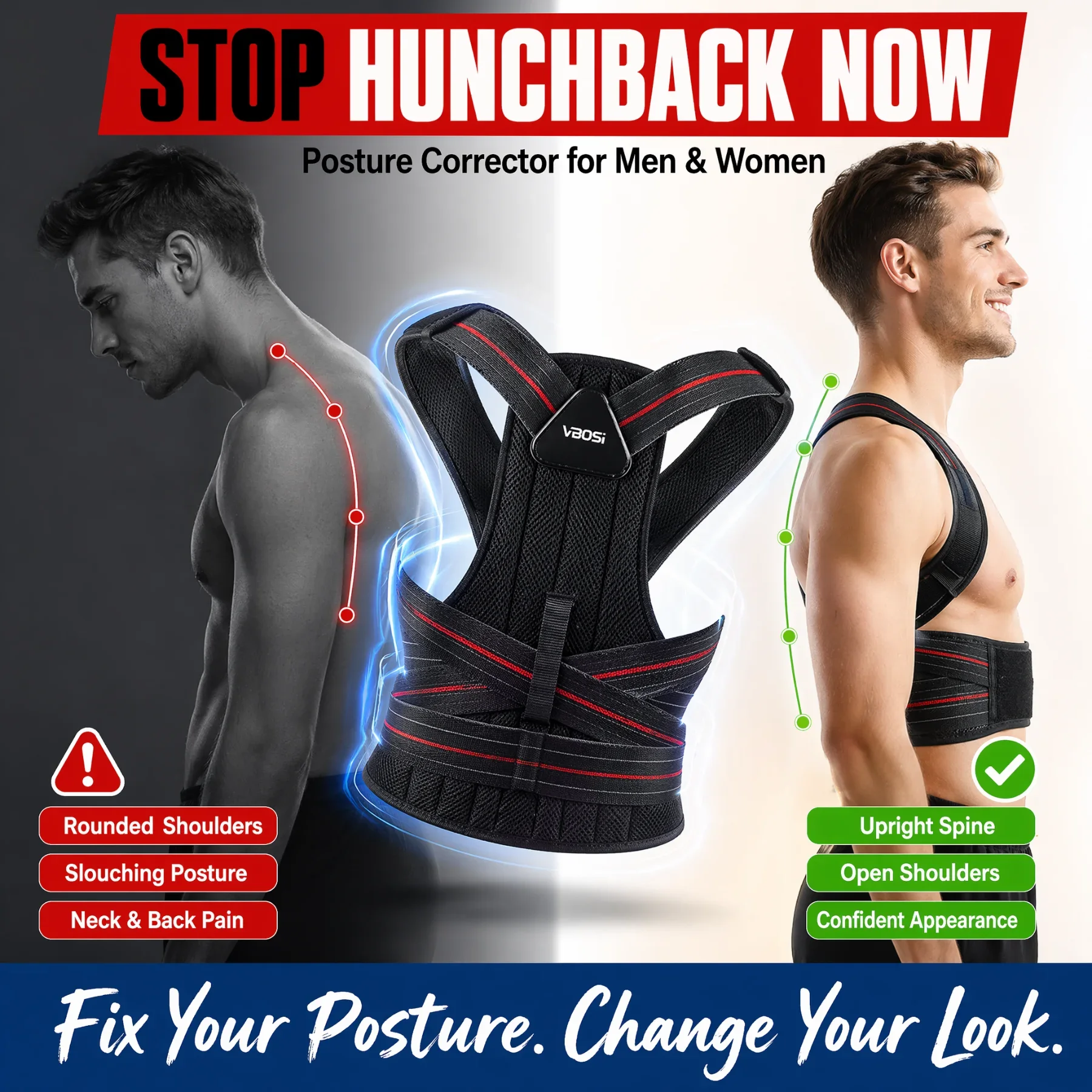Back Posture Corrector Brace Adjustable Shoulder Support Belt for Men Women Humpback Relief Spine Alignment Back Straightening