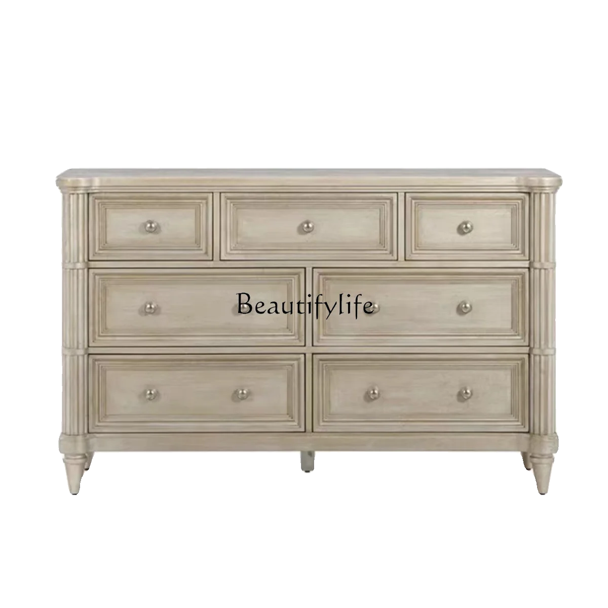 

American-style Light Luxury Solid Wood Vintage Entryway Bedroom Storage Seven-drawer Dressing Table