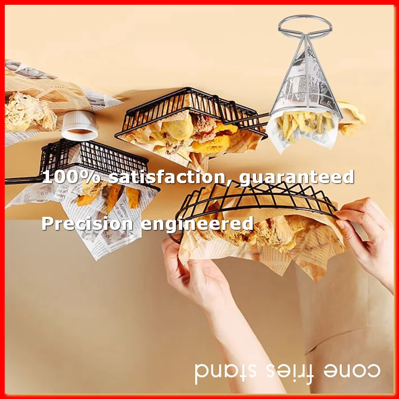 

4 Pcs French Fries Stand Cone Basket Fry Holder with Dip Dishe Cone Snack Fried Chicken Display Rack Food Shelves Bowl-A13G