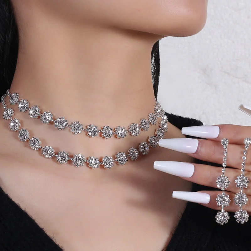 

Wedding Jewelry Set for Women Bride Necklace Decoration Fashion Claw Chain Sparkling Full Diamond Banquet Necklace Earrings for