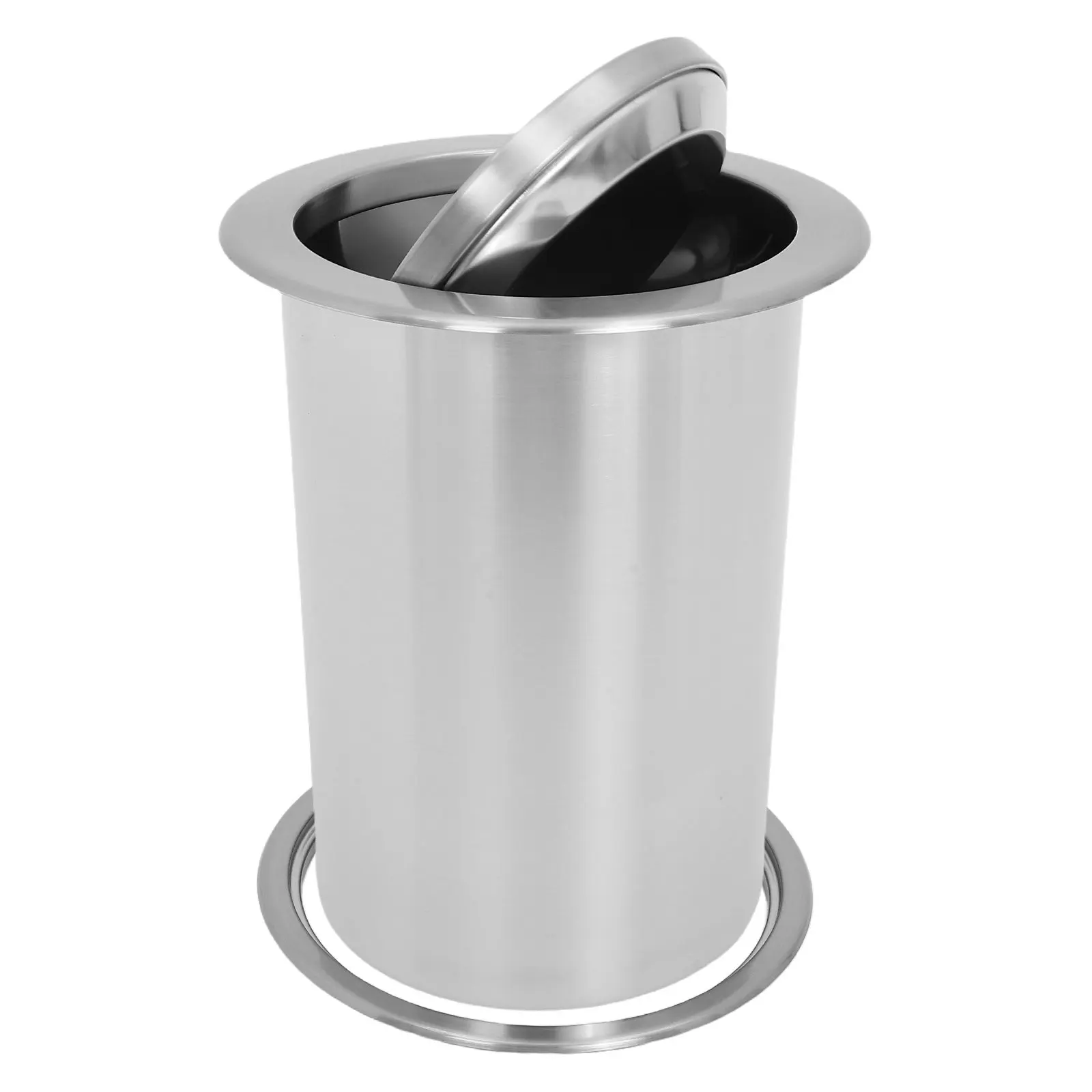 

Embedded Trash Can Round Silver Countertop Drop-In Garbage Chute Stainless Steel Built-In Kitchen Trash Bin For Home