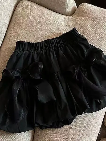 Ballet Style Puffy  Knot Half Skirt Women's Summer High Waist Slimming Flower Bud Short Skirt Trendy Ins