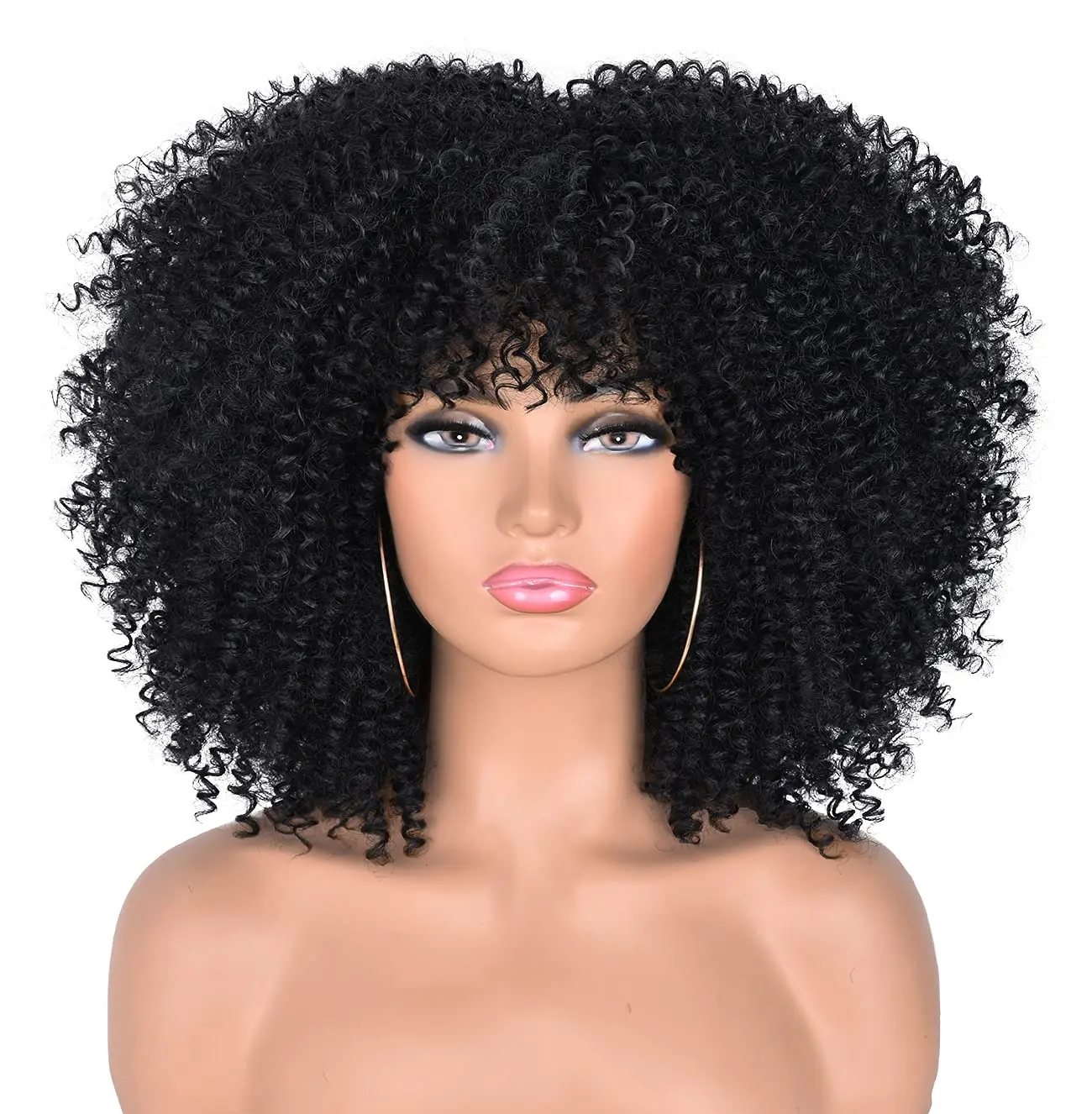 Curly Wigs with Bangs Afro Hair Synthetic Heat Resistant Wigs Short Curly Wig Curly Wigs for Black Women Afro  ﻿