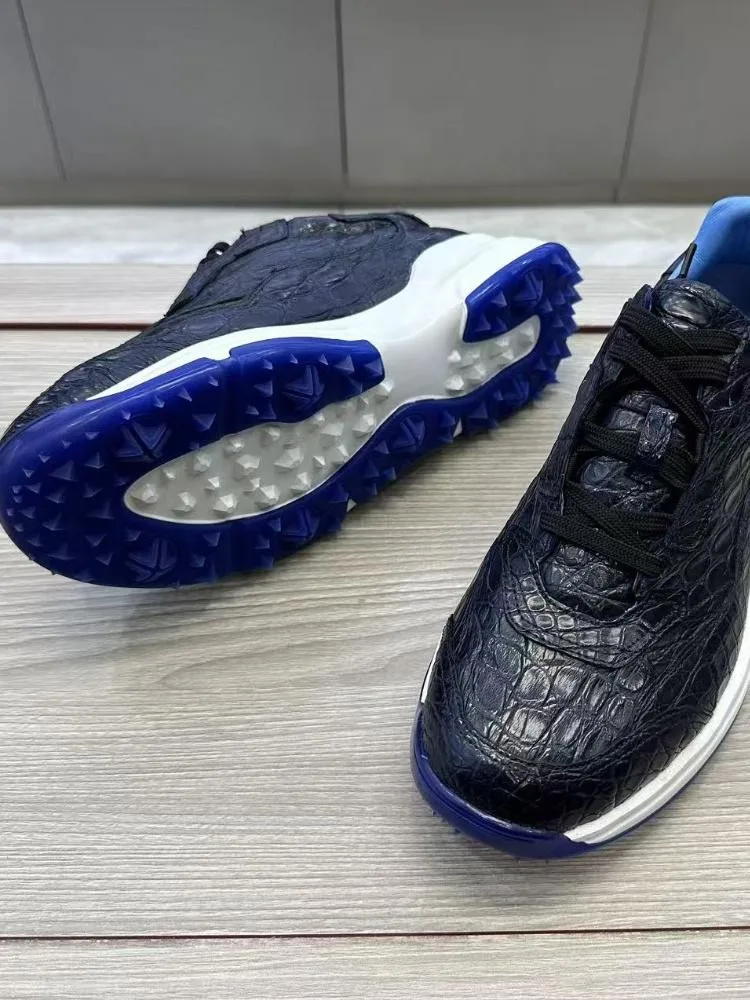 Versatile Crocodile Skin Hard Wearing Round Toe Platform Lace-Up Casual Shoes Solid Color Genuine Leather Youth Men Sneakers