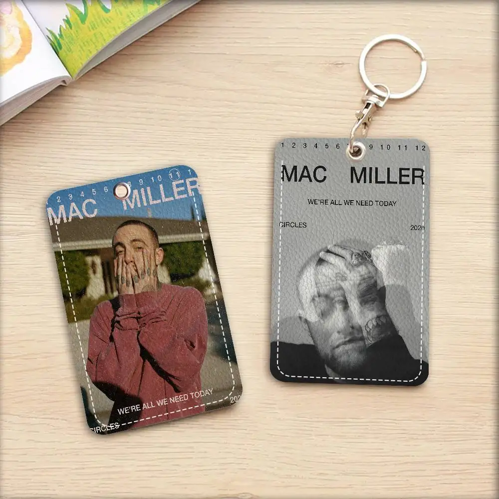 Singer M-Mac Circles Miller Rectangle ID Card Case Keychain Access Card Bag Key Tag Ring Leather Card Holder Key Ring Access