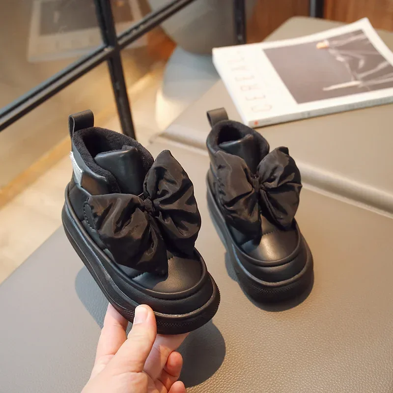Children Winter Shoes Girls 2023 Fashion New Cute Big Bow Princess Thick Snow Boots Kids Thicken Warm Cotton Shoe Outdoor Boots