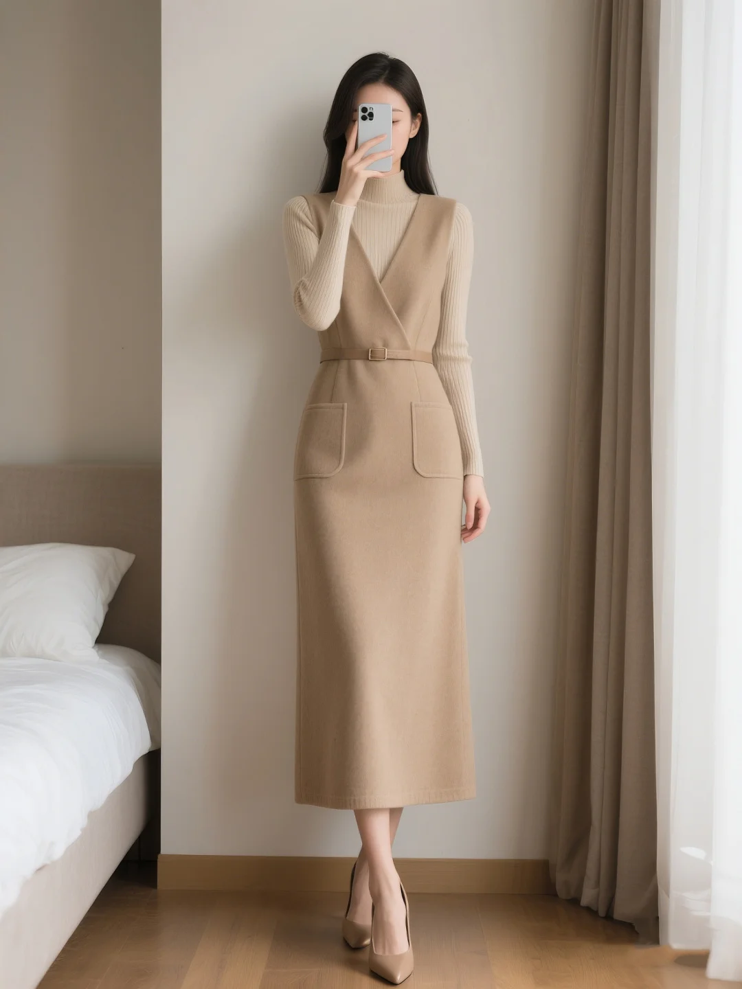 

Ele Autumn Winter Women's Vintage Vest Dr Two-Piece Set Commute Inner Wear Faionable Maturi Sle A-Line Skirt