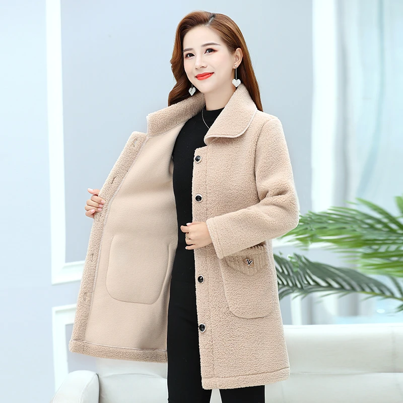 2023 New Jacket Autumn/Winter Woolen Coat Plus Size Women\'s plush Thick Extended Woolen Coat Small Lamb Fleece