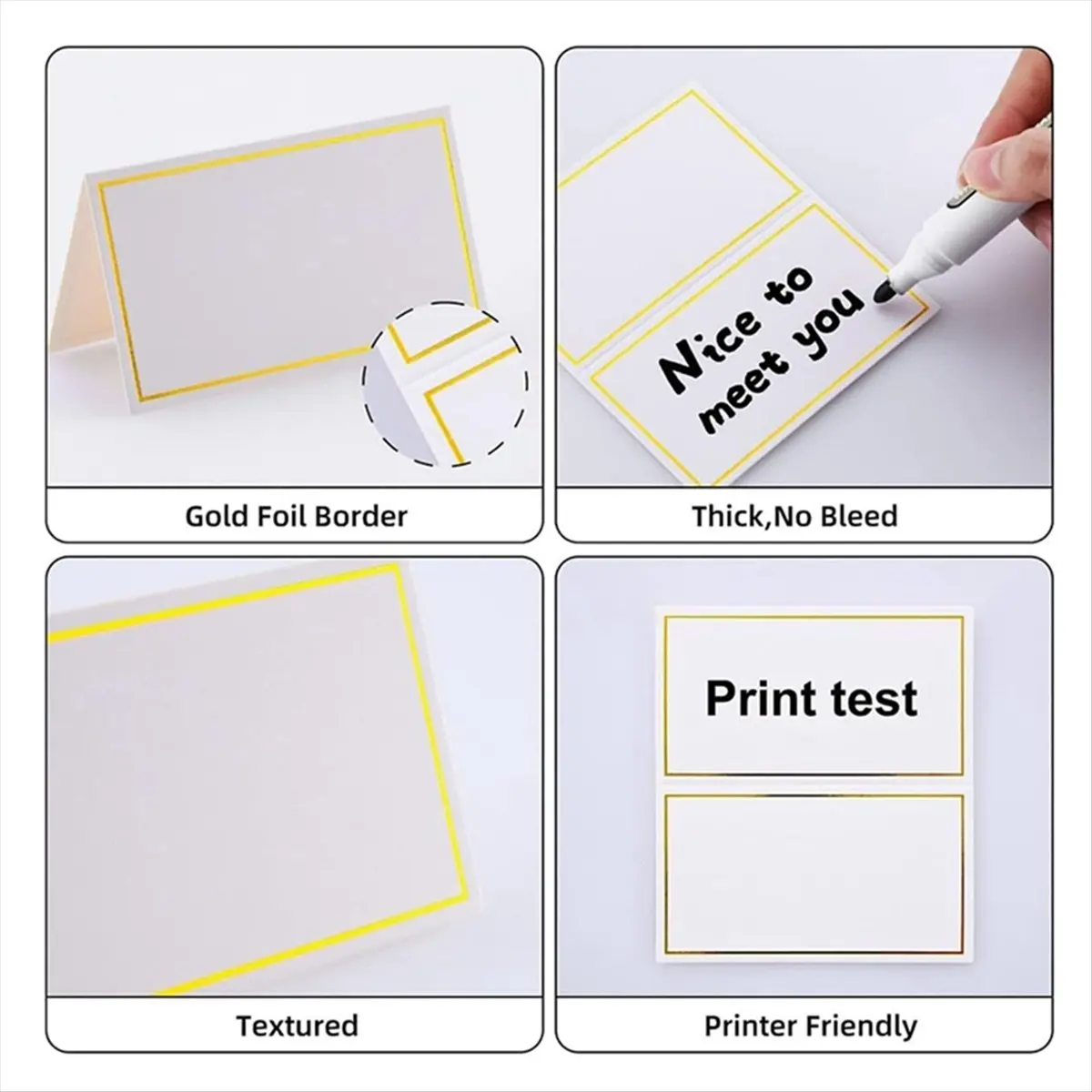 ABJS Place Cards 120 Small Tent Cards with Gold Foil Borders, Suitable for Weddings, Banquets, Table Cards, and Name Cards