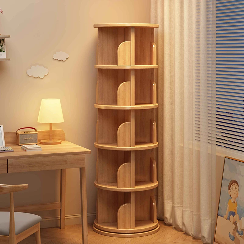 Solid wood rotating bookshelf 360 degree children's picture book rack living room floor shelf bedroom shelf corner bookcase