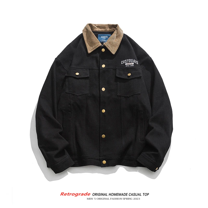 

Retro American Workwear Jaet Men's Spring Autumn Turn-down Collar Baseball Loose Casual Outerwear Trendy Brand Top