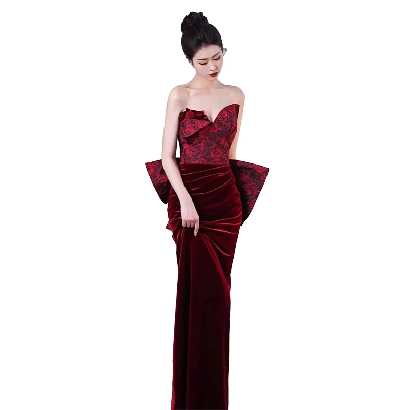 Ele Fi Tail Brautkleid Koreanisches SLE Langes Abendkleid mit Trägeroberteil für Frauen Hochzeitsfeier Par Dr