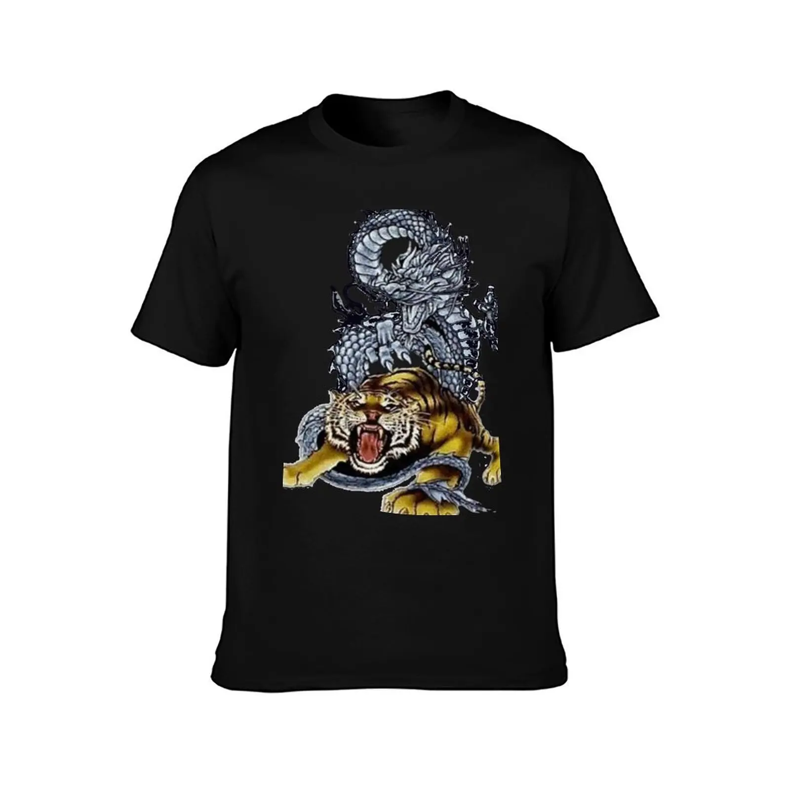 Traditional Japanese Dragon Great Idea - Dragon and Tiger Entwined Graffiti Tattoo T-Shirt Large Size Casual Tee Shirt T-Shirt