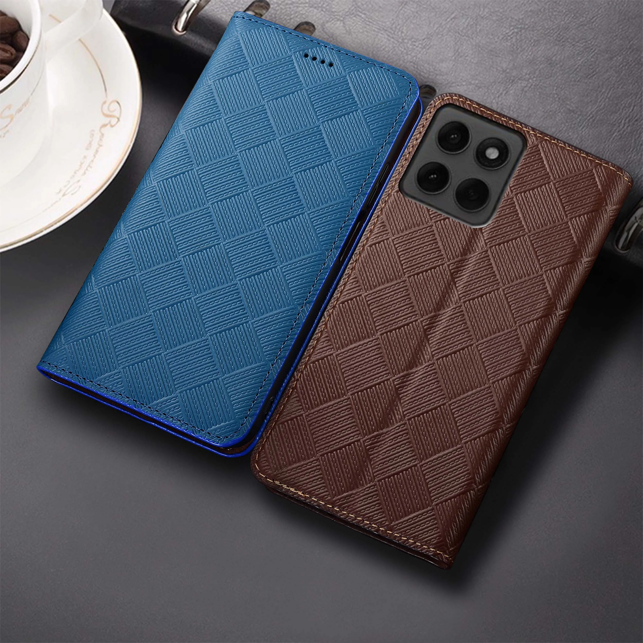 

For Moto Edge 20 30 40 50 60 60S Fusion Pro Neo Ultra Lite Knit Pattern Of Genuine Leather Wallet Flip Phone Cover Case Cowhide