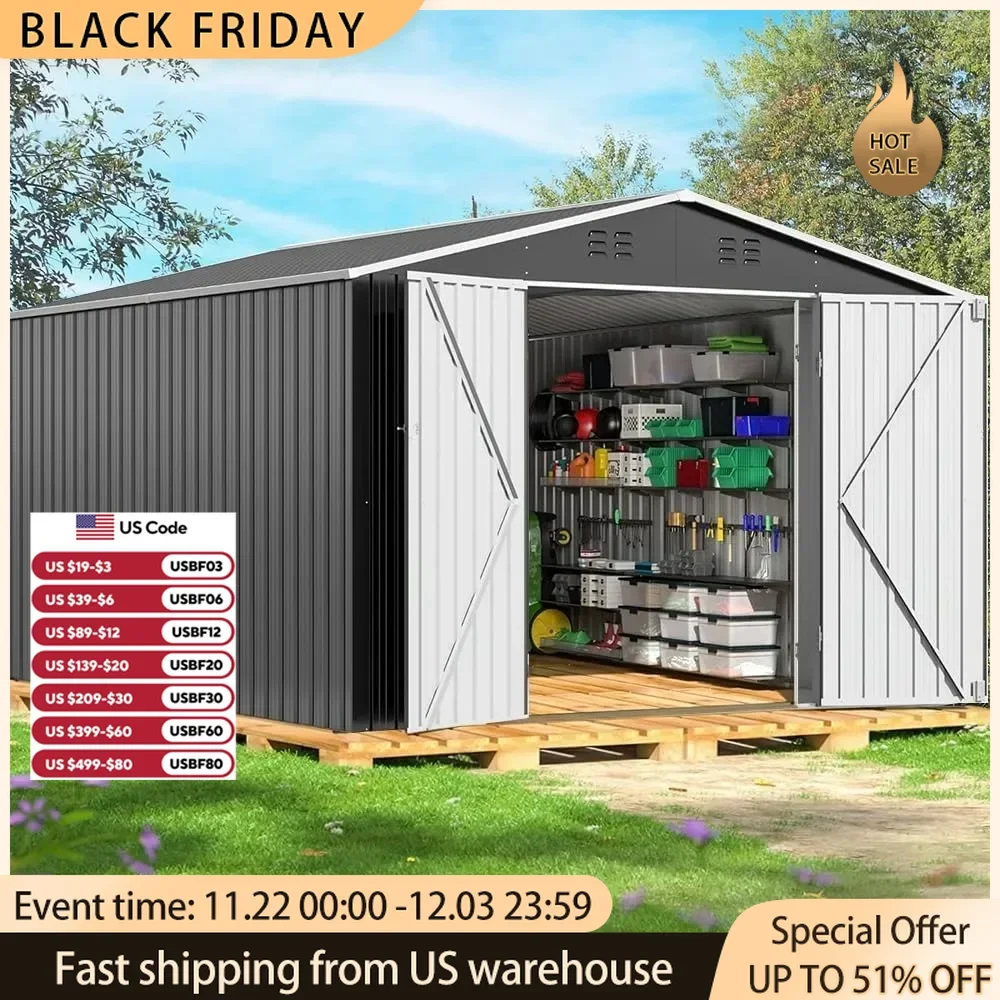 10ftx12ft Large Metal Garden Sheds with Lockable Door,Waterproof Garden Shed Tool Room for Backyard Patio Outdoor Storage Sheds