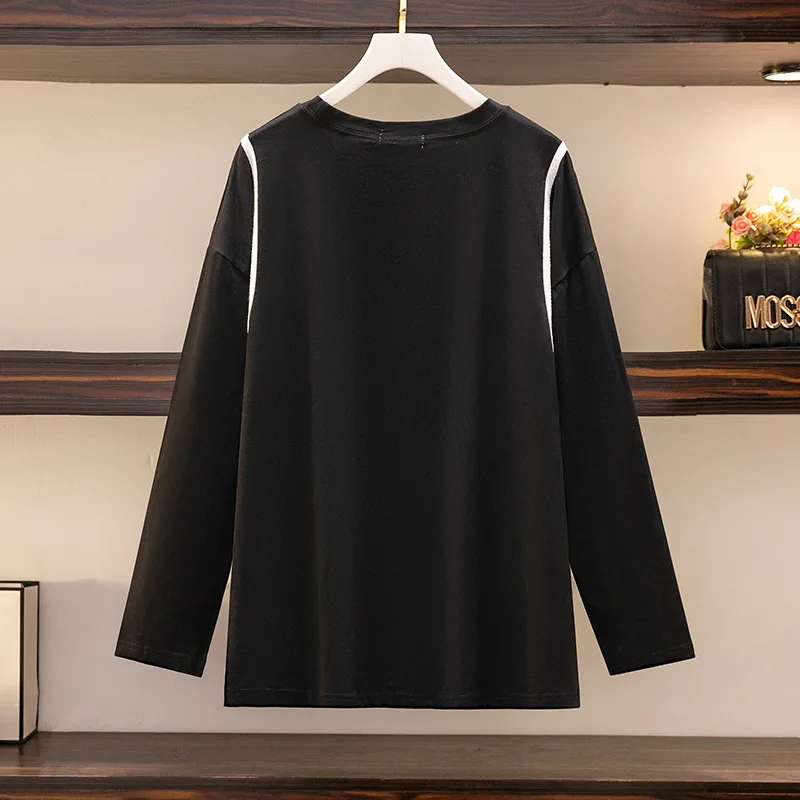 New 2023 Spring Autumn Plus Size Tops For Women Large Size Long Sleeve Cotton White Black T-shirt 3XL 4XL 5XL 6XL 7XL