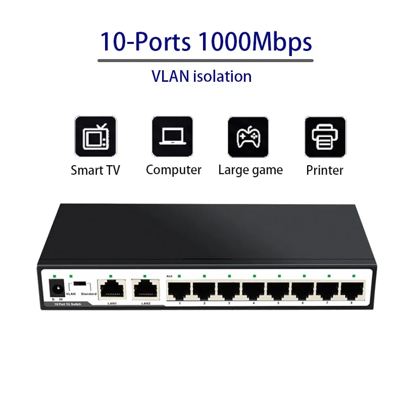 

Fast Ethernet game 10Ports gigabit switch Internet Splitter Ethernet Smart Network Switcher 10/100/1000mbps RJ45 Hub RJ45 switch