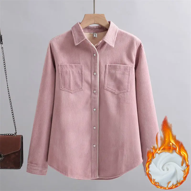 Thickened Fleece Women's Shirt Corduroy Loose Style Warm Base Layer Autumn Winter New Arrival Outerwear Top Korean Version