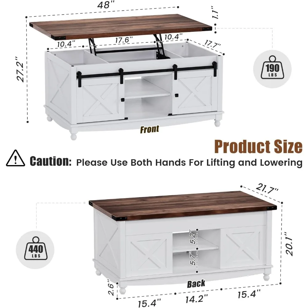 48" Couchtisch Farmhouse Lift Top Table mit Lift Top Storage Couchtisch