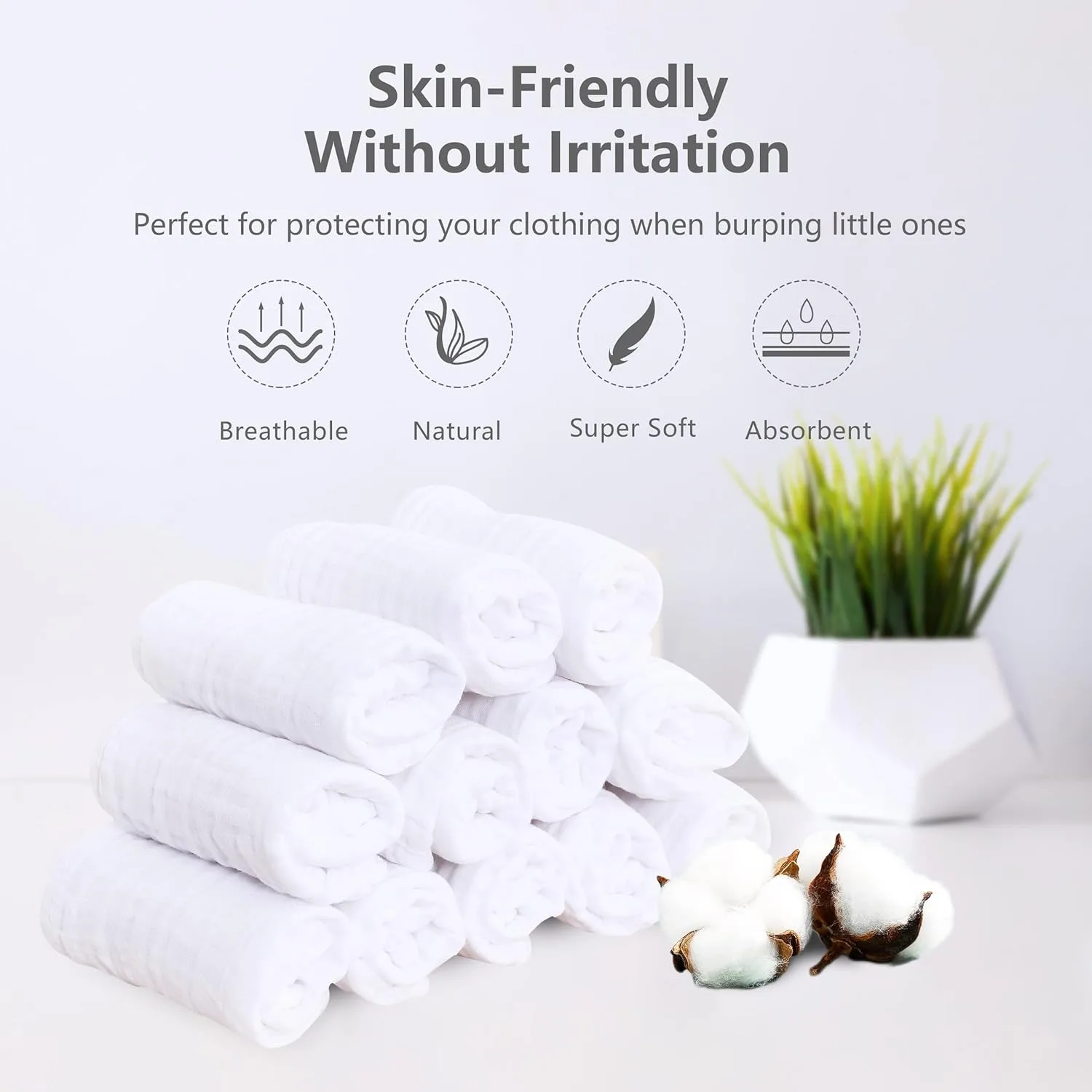 12 packs 100% cotton Large size baby hand towels - white, 20 