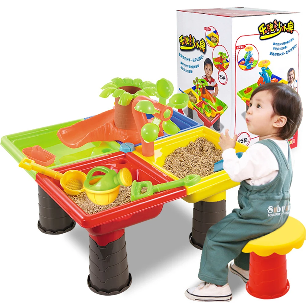 Sand Water Table Outdoor Garden Sandbox Set Play Table Kids Summer Beach Toy Beach Play Sand Water Game Play Interactive Toy