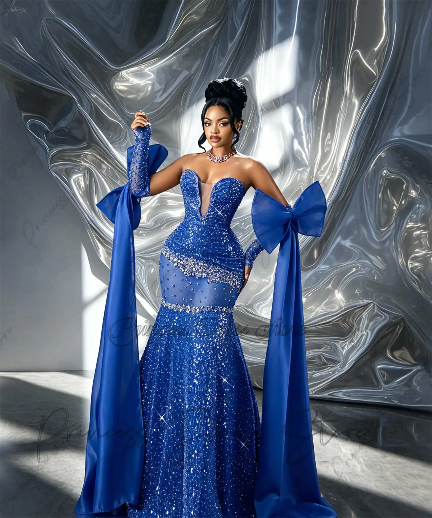 Shiny Long Prom Dresses For Black Girls Crystals Sequins Birthday Party Dresses African Evening Gown Robe De Customized