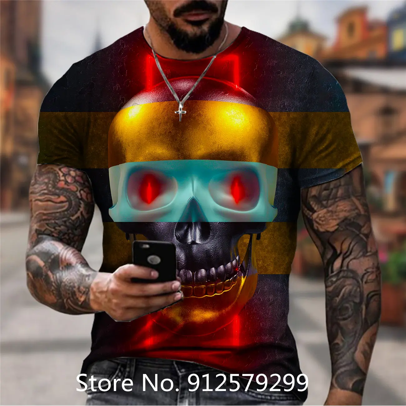 

Cool Fashion Heavy Metal Skull 3D Printing T-shirt Punk Short-sleeved Summer Tee Top