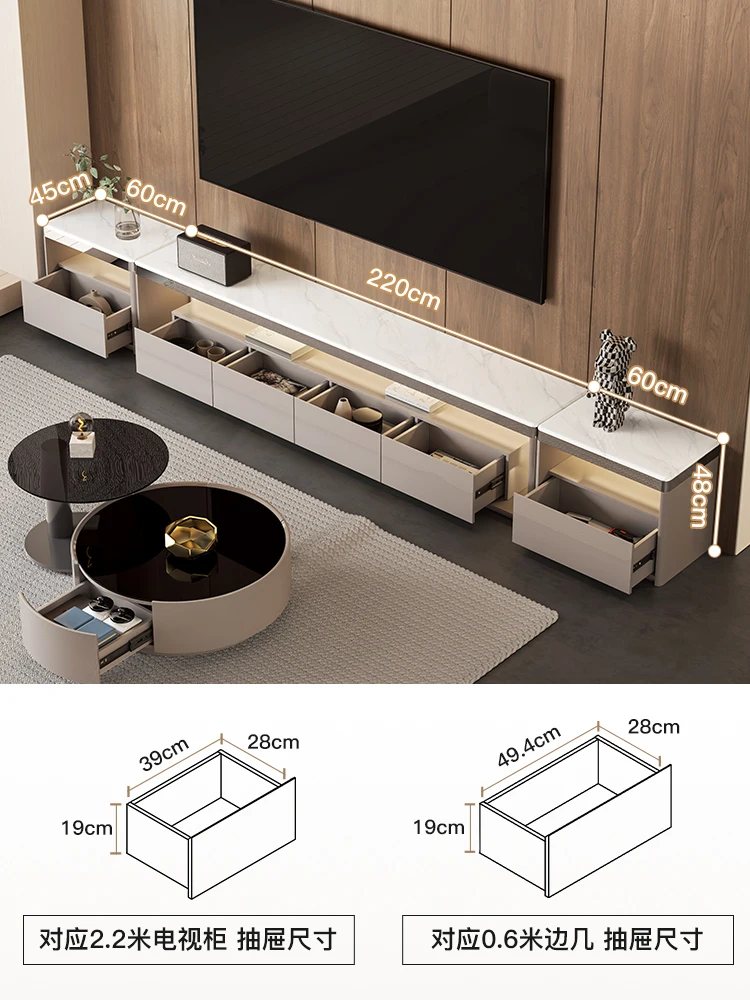 Floor-to-ceiling TV cabinet Italian light luxury new luxury sense villa living room home modern simple tea table combination