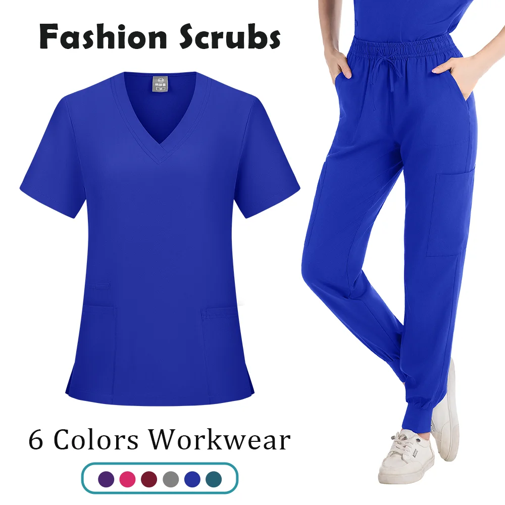 Soft Breathable Nurse Uniform Jogger Suit Women's Scrubs Set Medical Clinical Clothes Doctor Nursing Uniforms V-neck Top Pants