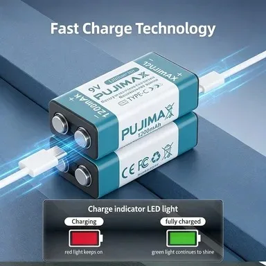 

Hotsale USB 9V Rechargeable Battery 1200mAh Type-C Rechargeable 9V Li-ion Battery for Helicopeter Model Multimeter Smoke Alarm