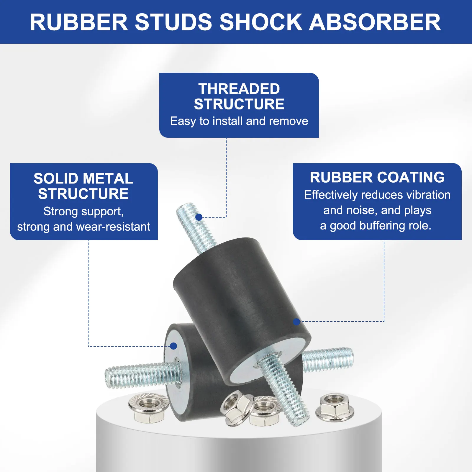 4/8Pcs M3 M4 M5 M6 Rubber Isolator Mounts Rubber Studs Shock Absorber Anti-Vibration Isolation Damping Mounts with Lock Nuts