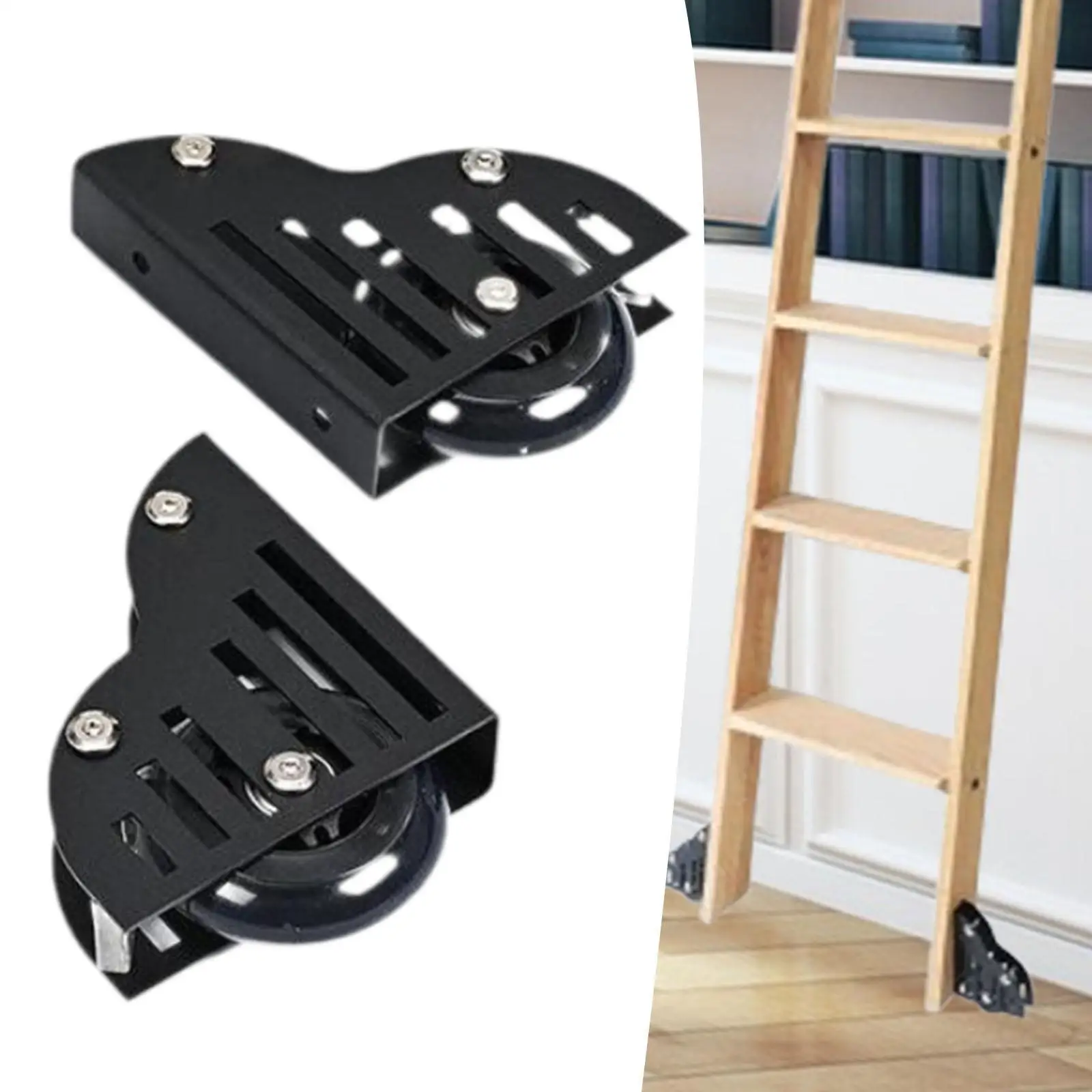 

2 Pieces Rolling Ladder Hardware Bookcase Rolling Ladder Kit Iron Indoor