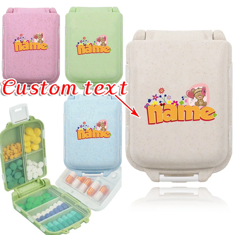 Caja de almacenamiento de pastillas de viaje con nombre personalizado, pastillero pequeño portátil de 7 rejillas para farmacia, caja de medicina