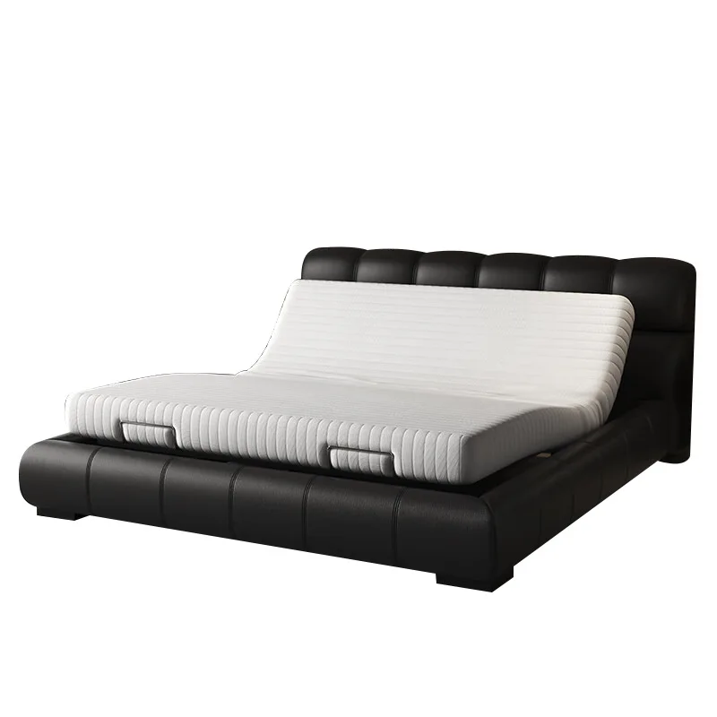 

Smart, suspended bed, Italian minimalist, simple leather, modern minimalist puff black high-end