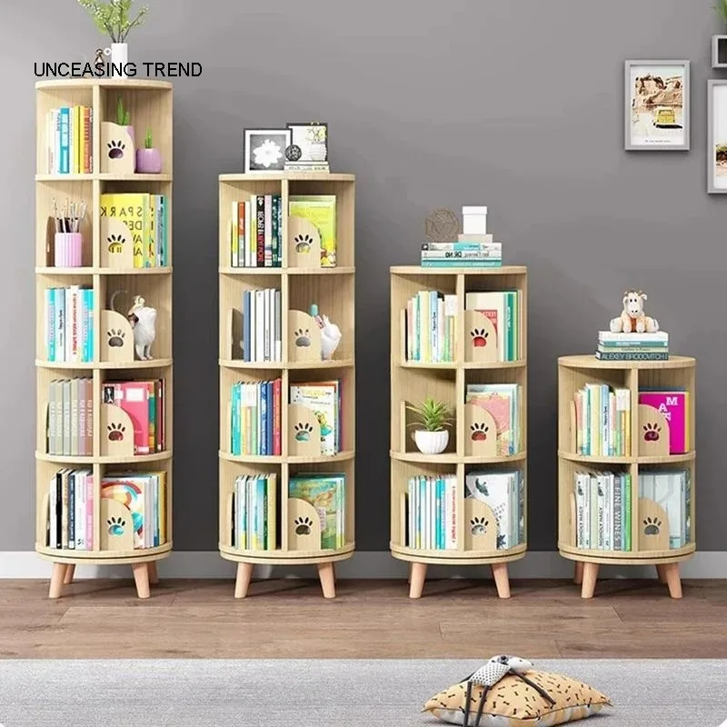 Rotating Corner Bookcase Storage Organizers Partitions Small Magazine Bookshelf Library Wooden Rak Buku Home Furniture