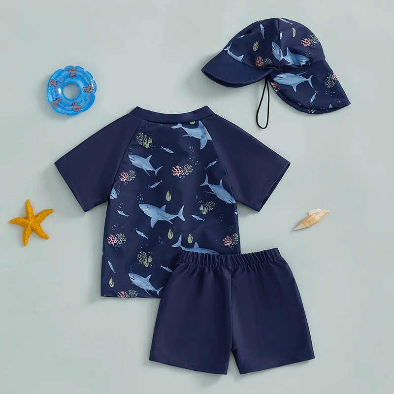 Adorabile set di costumi da bagno per neonati con divertente stampa con chiusura a cerniera, manica corta, costume da bagno Rash Guard - Abbigliamento da spiaggia per l'estate