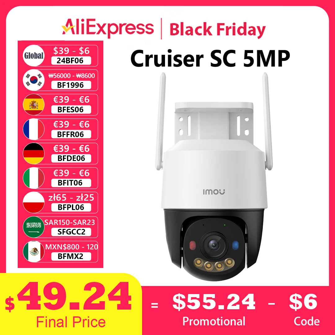 IMOU Cruiser SC 5MP WiFi Camera Red-Blue Warning Lights Outdoor Security Camera Full-Color Night Vision AI Human Detection IP66