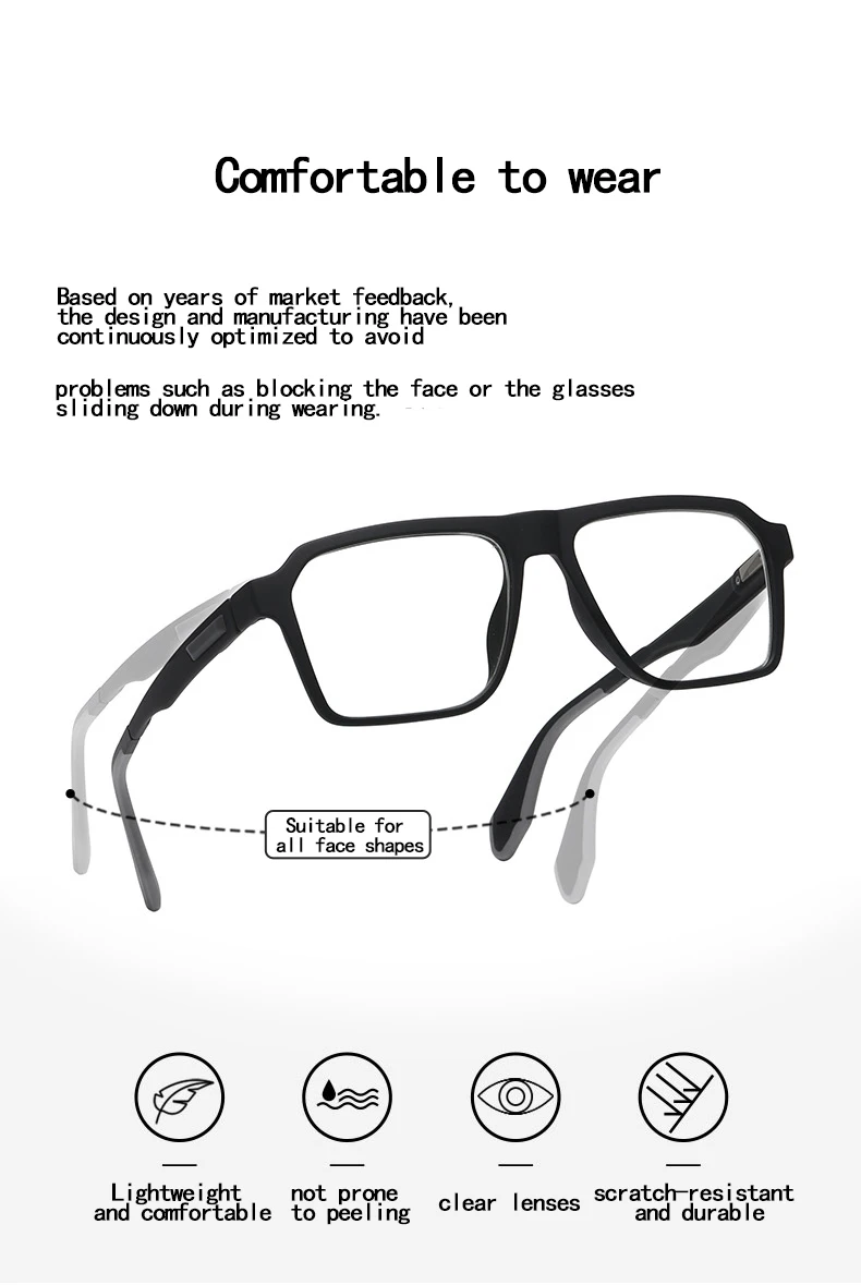 Lichtempfindliche Farbwechselnde Kurzsichtbrille, Rutschfester Brillenrahmen, Blaulichtfilter Kurzsichtbrille 6178 – Detail 5