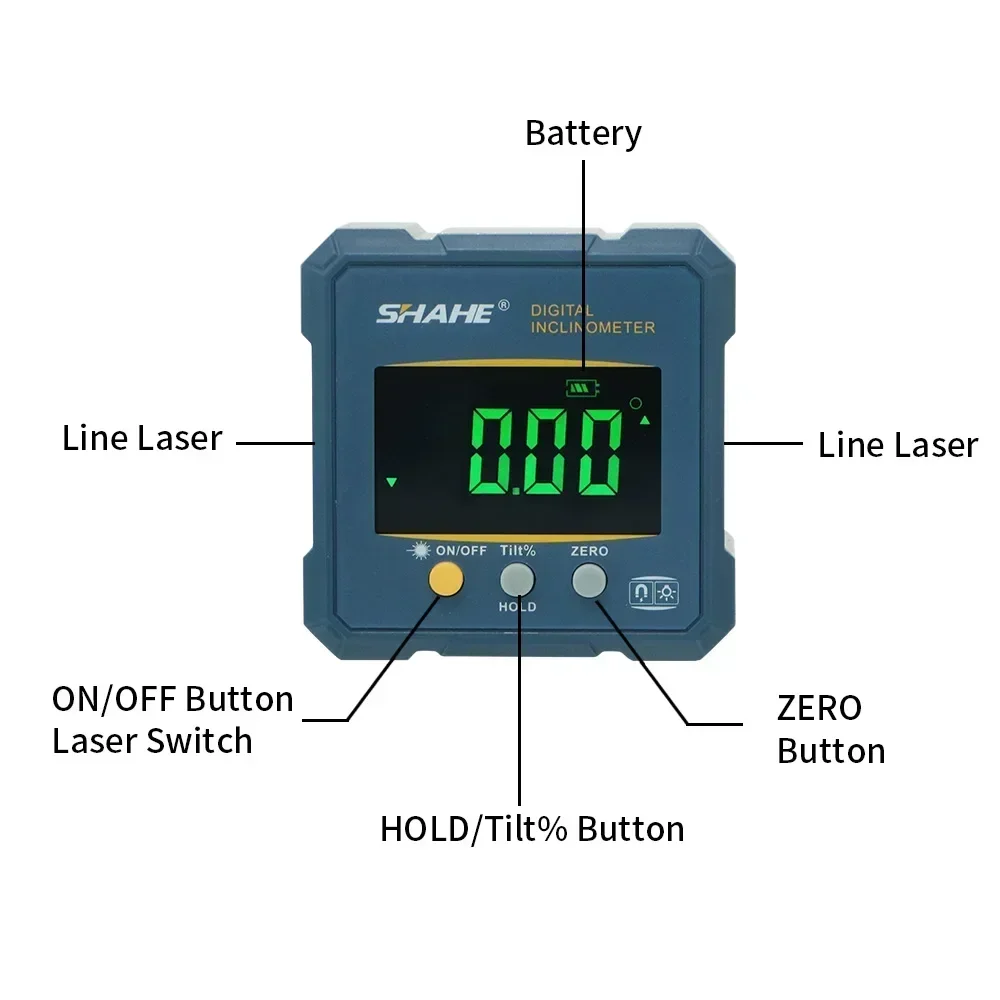 SHAHE 3 In 1 Line Digital Level Tool 4-Side Magnets Miter Saw Protractor, Electronic Level, Measures & Sets Angles Tools