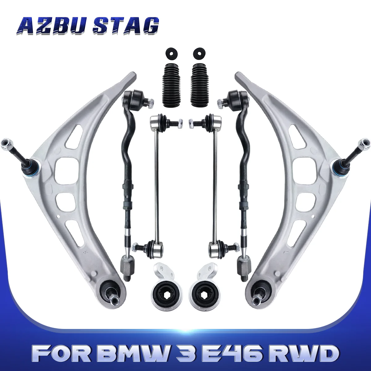 AzbuStag 10Pcs Front Lower Lh Rh Control Arm for BMW 3 E46 320i 323Ci 323i 325Ci 325i 328Ci 328i 330Ci 330i Z4 RWD 1999-2008