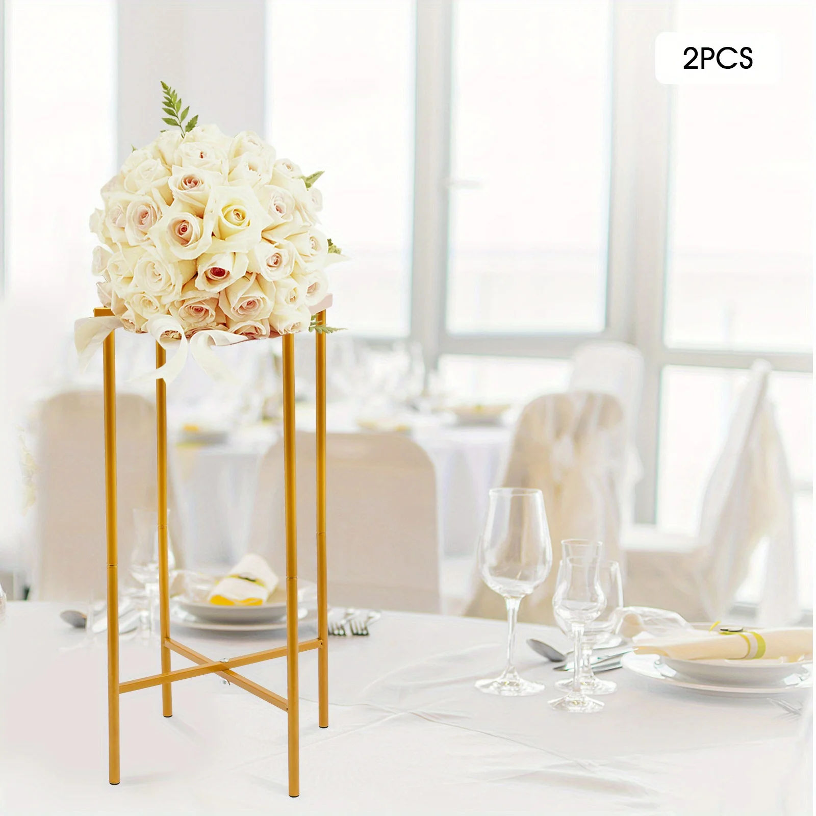 

Set of 2 Wedding Flower Display Stands, 23X23X57Cm, 13mm Round Frame for Elegant Decor