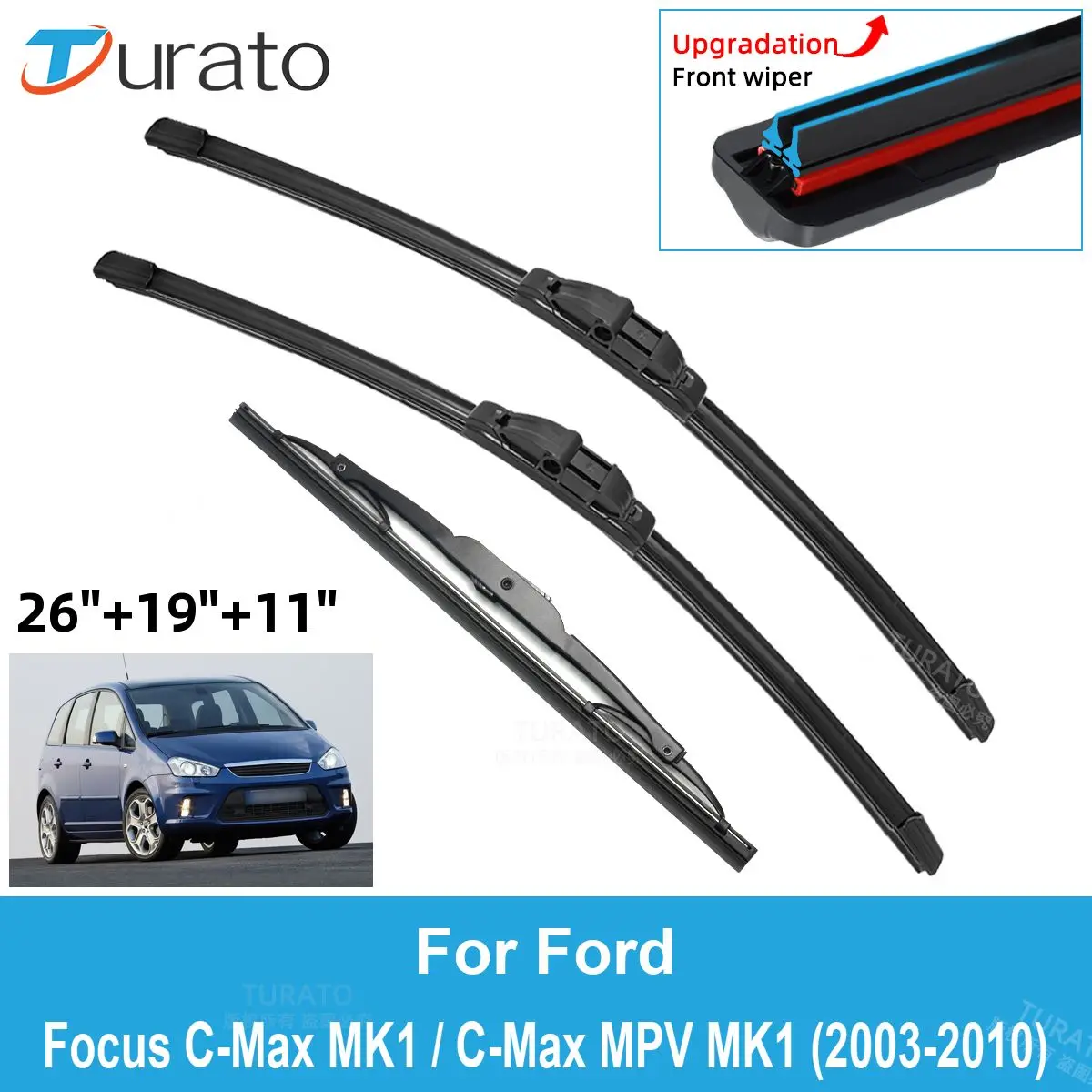 

3PCS Car Wiper Blades for 2003-2010 Ford Focus C-Max MK1 / C-Max MPV MK1 Rear Wipers Double Rubber Car Accessories 2009 2010